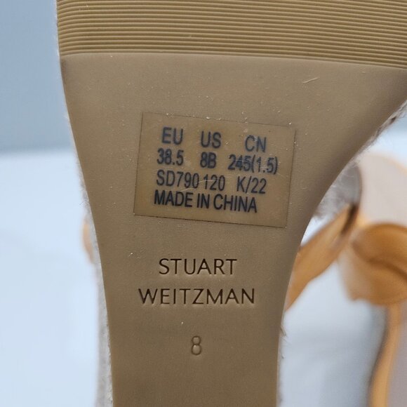 Stuart Weitzman Twist Espadrille Womens 8 Mango Leather Jute Wedge Sandal - Picture 15 of 16